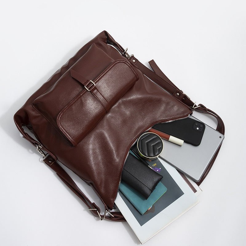 2-in-1 convertible leather tote backpack