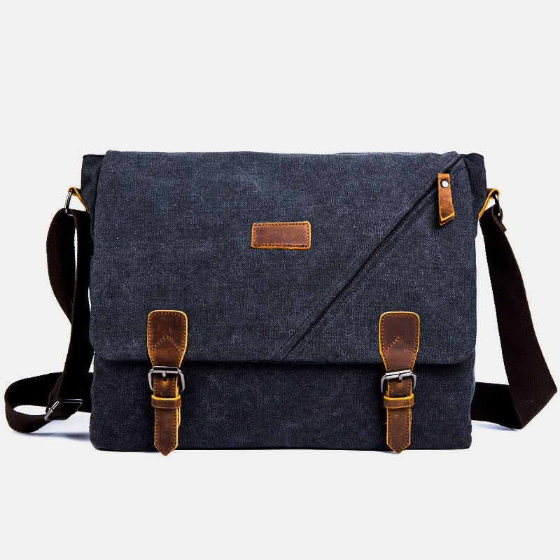 Men's retro canvas messenger bag with leather accents