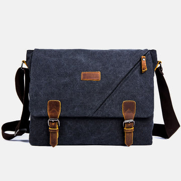 Men's retro canvas messenger bag with leather accents