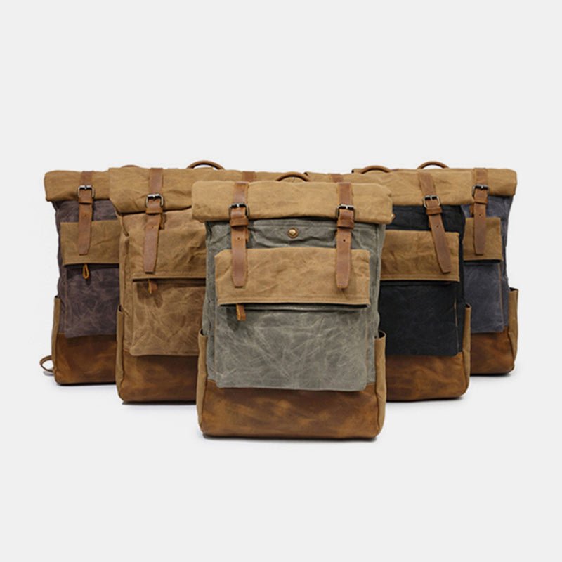 Canvas Leather Backpack Rucksack – Fits 15.6" Laptops | Perfect for College, Weekend Travel, and Daily Use