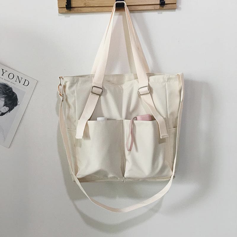 Waterproof Canvas Tote Bag for Women – Large Capacity Crossbody & Shoulder Bag for Students