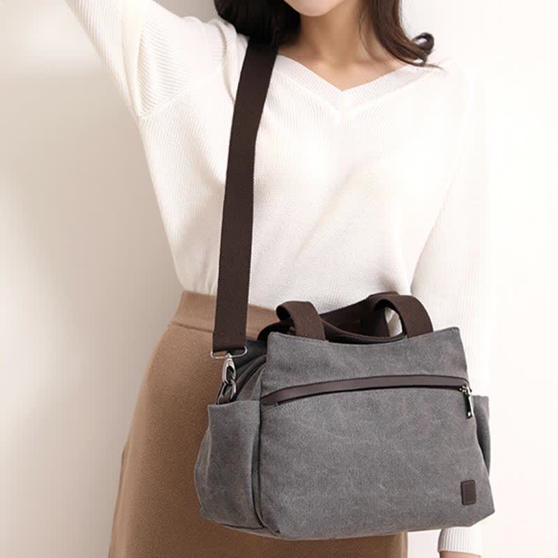 Women's Canvas Hobo Handbag – Multi - Pocket Shoulder Tote & Crossbody Bag