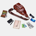Genuine Leather Sling Chest Bag with Earphone Hole – Stylish & Practical Crossbody Shoulder Bag