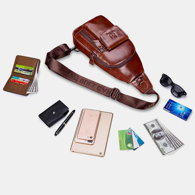 Genuine Leather Sling Chest Bag with Earphone Hole – Stylish & Practical Crossbody Shoulder Bag