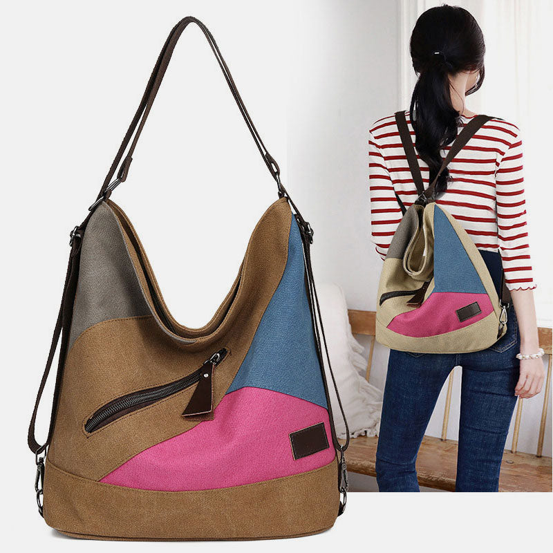 Women's color block canvas convertible backpack