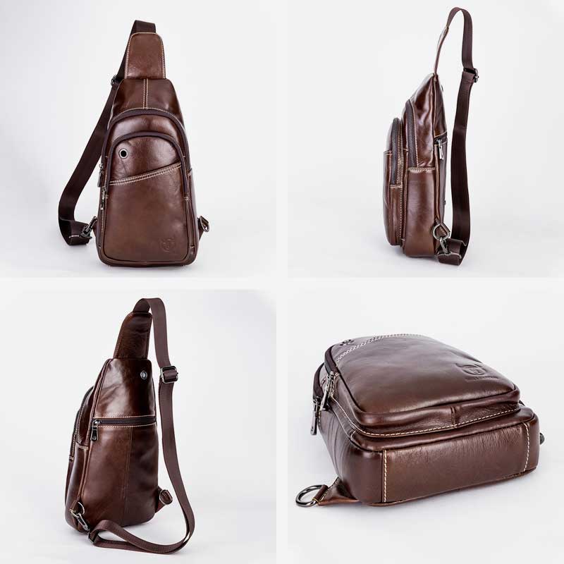 Large Capacity Genuine Leather Sling Bag for Men – Versatile Crossbody Chest Bag