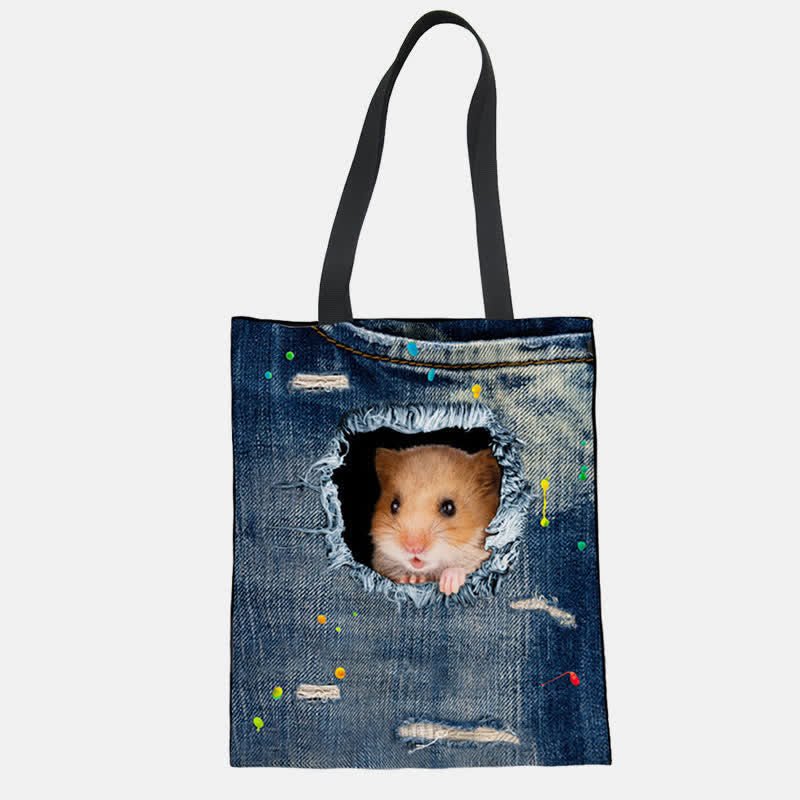 Unisex Cute Pets Print Tote Bag – Reusable Shopping Shoulder Bag for Daily Use