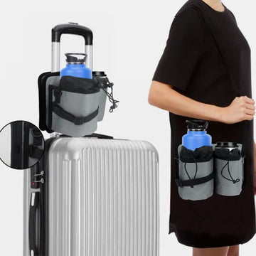 Portable water bottle holder pouch with two bottle pockets