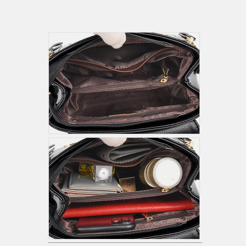 Women's medium double compartment leather satchel handbag