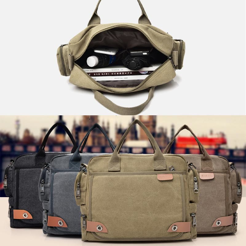 Men's canvas multi-pocket crossbody messenger bag