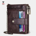 RFID anti-theft genuine leather wallet with chain