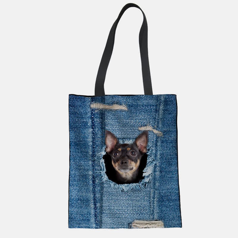 Unisex Cute Pets Print Tote Bag – Reusable Shopping Shoulder Bag for Daily Use