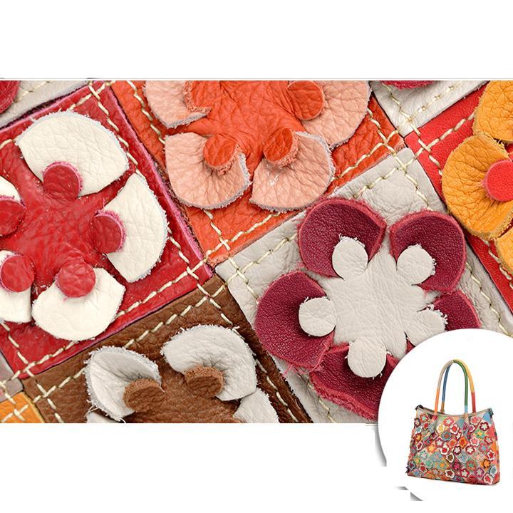 Genuine Leather Multicolor Flower Boho Handbag – A Touch of Artistic Elegance