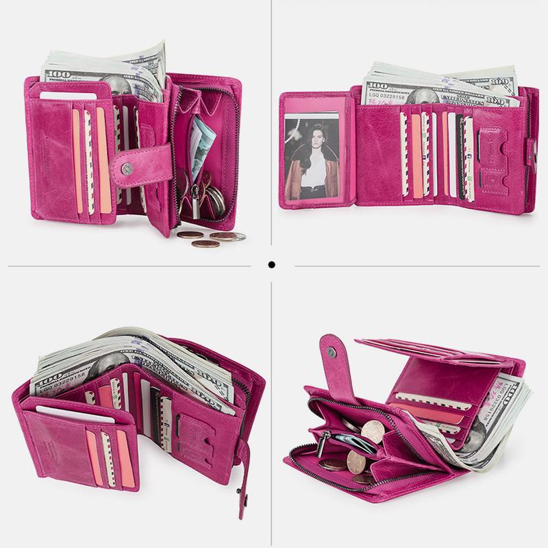 RFID GenuineLeather Multi - Card Buckle Wallet