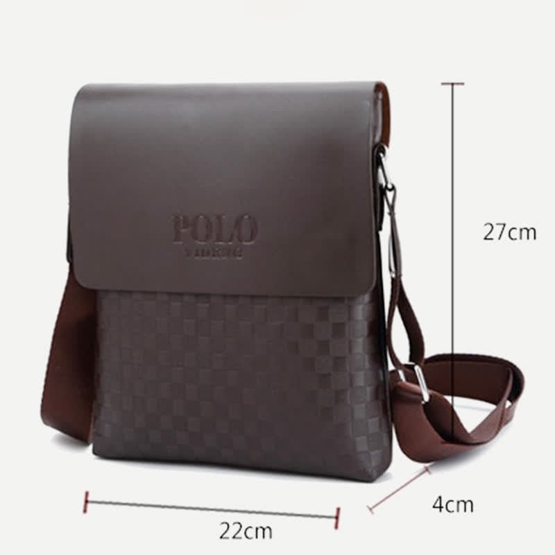 Small Messenger Bag for Men Plaid PU Leather Crossbody Shoulder Bag