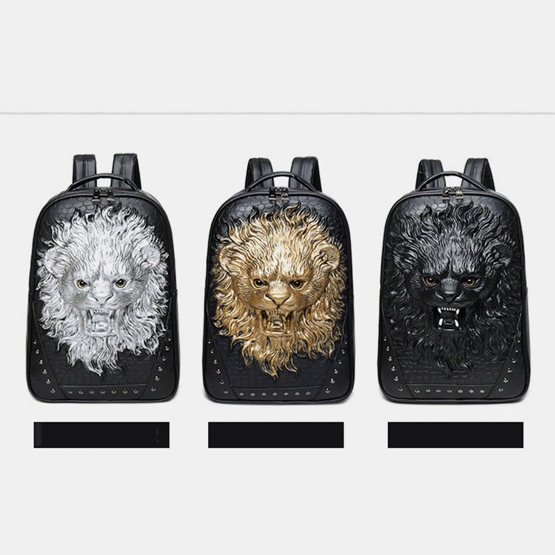 3D Animal Head Studded Leather Backpack – Cool Laptop College Bookbag