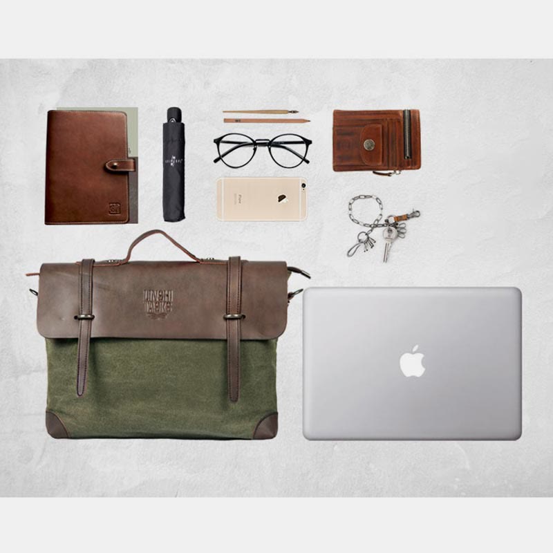 Messenger Bag for Men – Canvas Vintage Crossbody Handbag with Crazy Horse Leather, Casual Business Document Bag