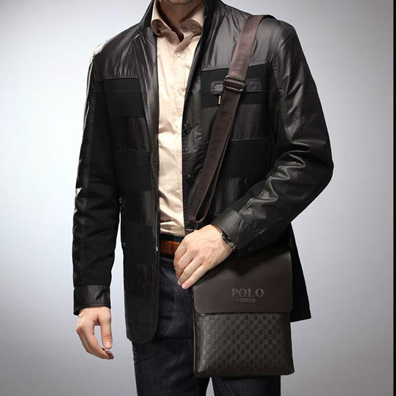 Small Messenger Bag for Men Plaid PU Leather Crossbody Shoulder Bag