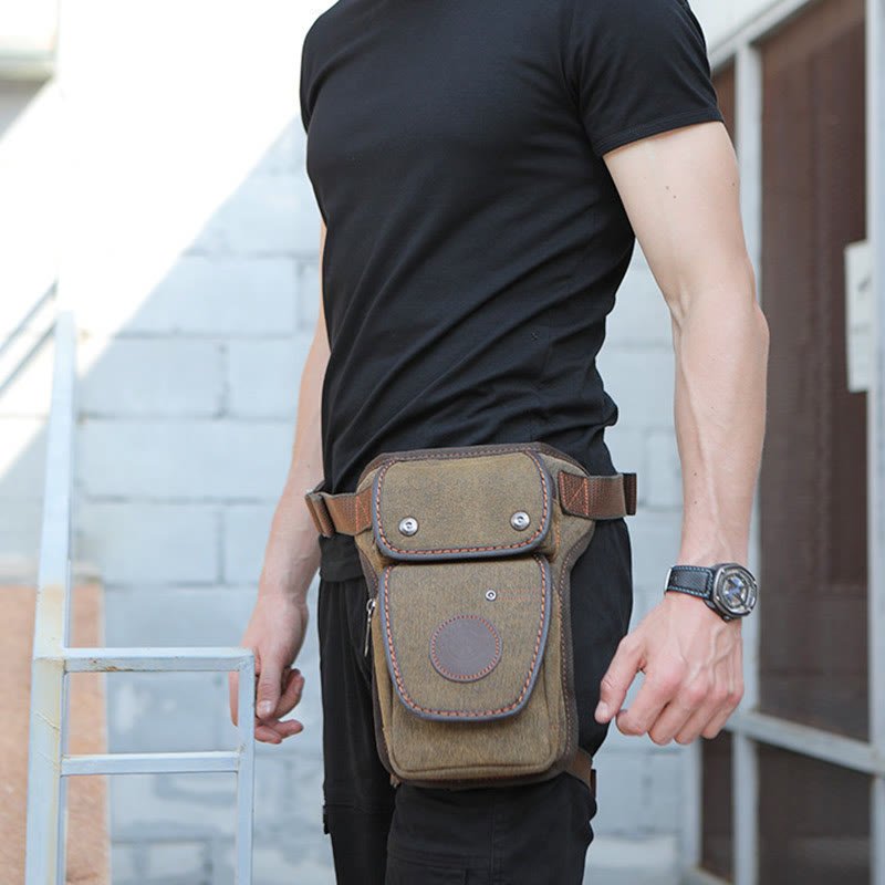 Men’s Retro Canvas Leg Bag – Outdoor Sports Crossbody with Adjustable Strap
