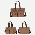 Multi - Pocket Canvas Tote Handbag for Women & Men – Retro Laptop Bag with Adjustable Straps