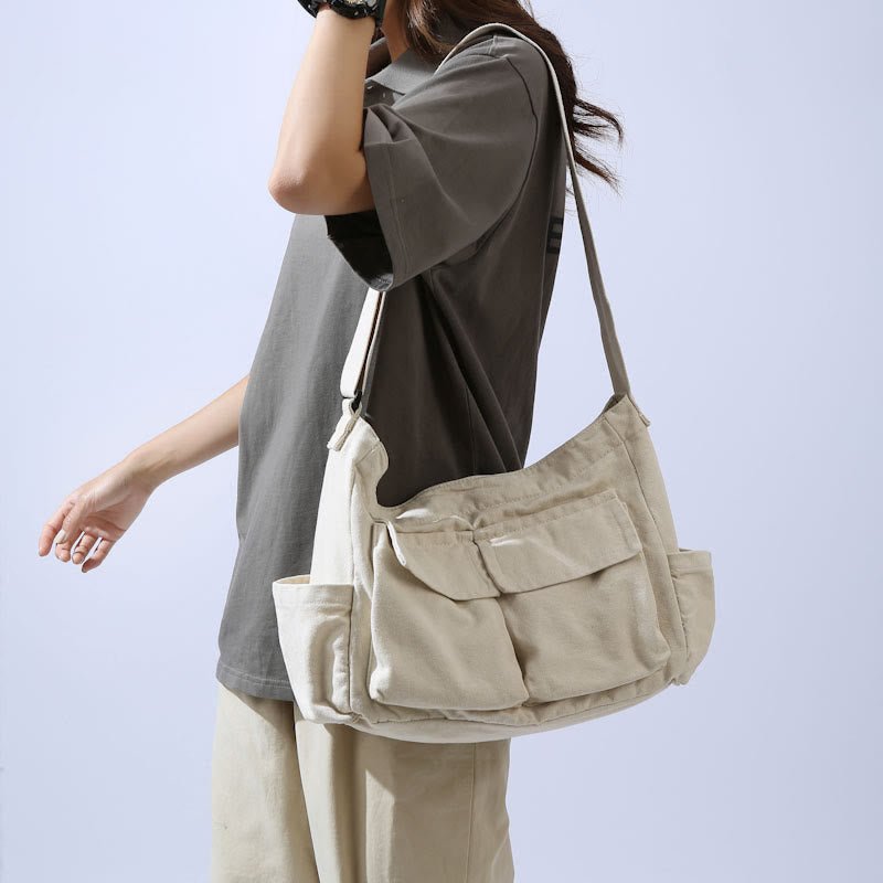 Multi - Pocket Canvas Crossbody Bag for Women | Retro Lightweight Shoulder Bag