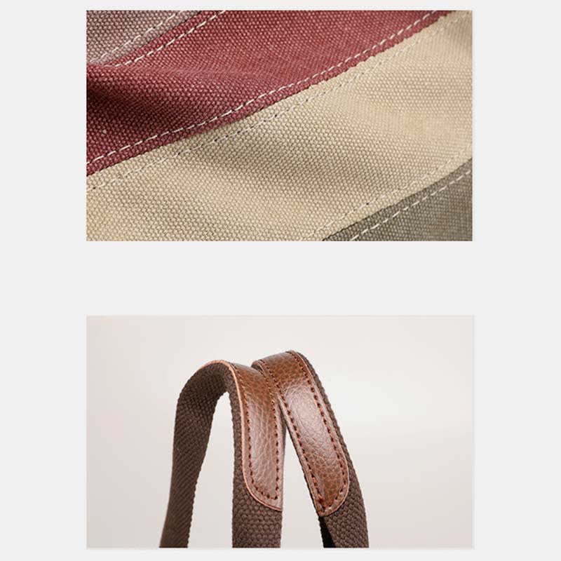 Multifunction Color Block Canvas Tote Bag | Hobo Shoulder Bag & Crossbody Purse