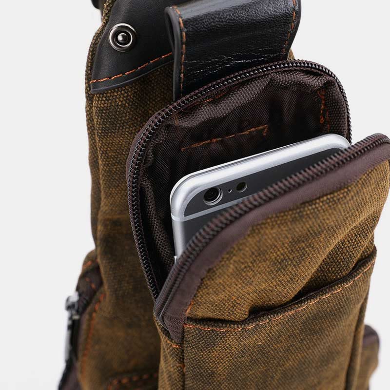 Vintage Canvas Sling Bag for Men - Black & Saddle Brown Crossbody Business Bag