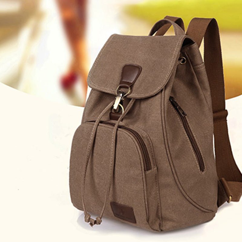 Vintage Canvas Backpack for Women & Girls – Drawstring Rucksack for School & Travel
