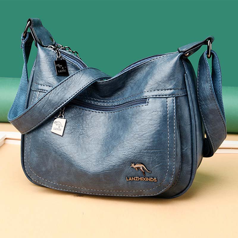 Women’s Soft Leather Double Compartment Crossbody Bag – Stylish & Practical Shoulder Bag