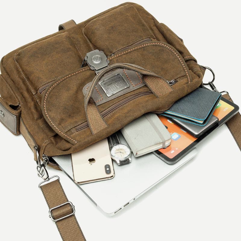 Men's vintage canvas messenger briefcase bag