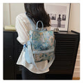 Oil Painting Canvas Backpack – Retro Houndstooth Large Student Daypack for Women, Stylish and Practica