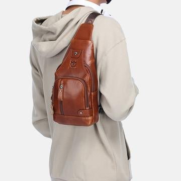 USB Charging Real Leather Sling Bag for Men – Crossbody Shoulder Bag with Adjustable Straps