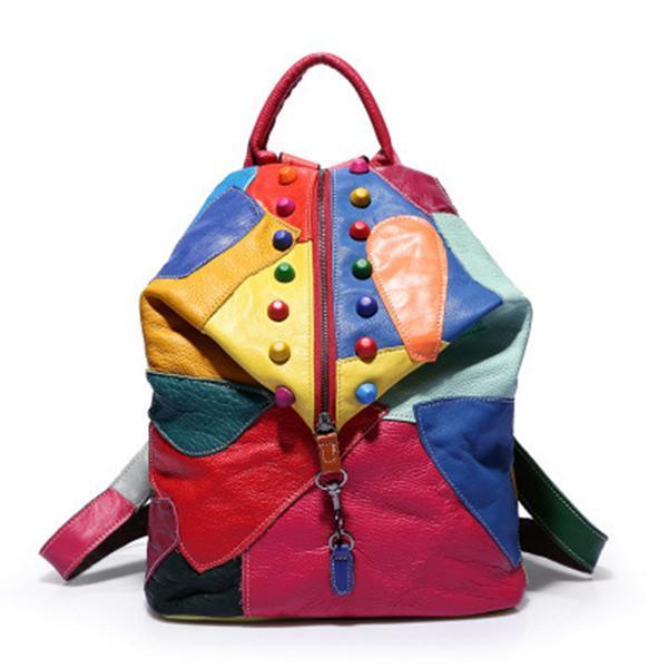Women's genuine leather rivet backpack