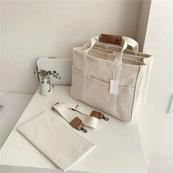 Utility canvas tote shoulder bag