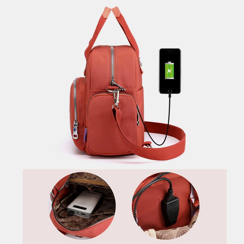 3 - Way Use Backpack with USB Charging Port – Versatile Nylon Travel & School Bag for Women