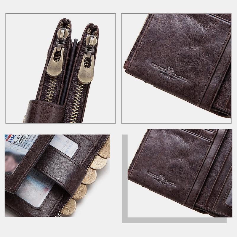 RFID Anti - Theft Large Capacity Genuine Leather Wallet with Chain – Secure & Stylish