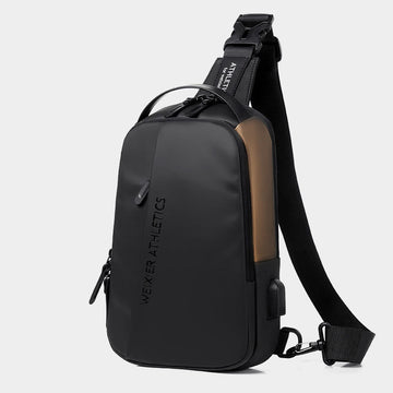 Men's waterproof sling bag with USB port
