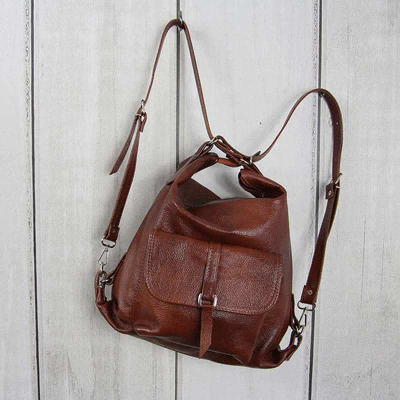 2 - in - 1 Convertible Leather Tote Backpack – Retro Shoulder Bag & Travel Day Pack