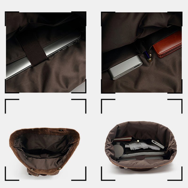 Unisex waxed canvas leather laptop backpack