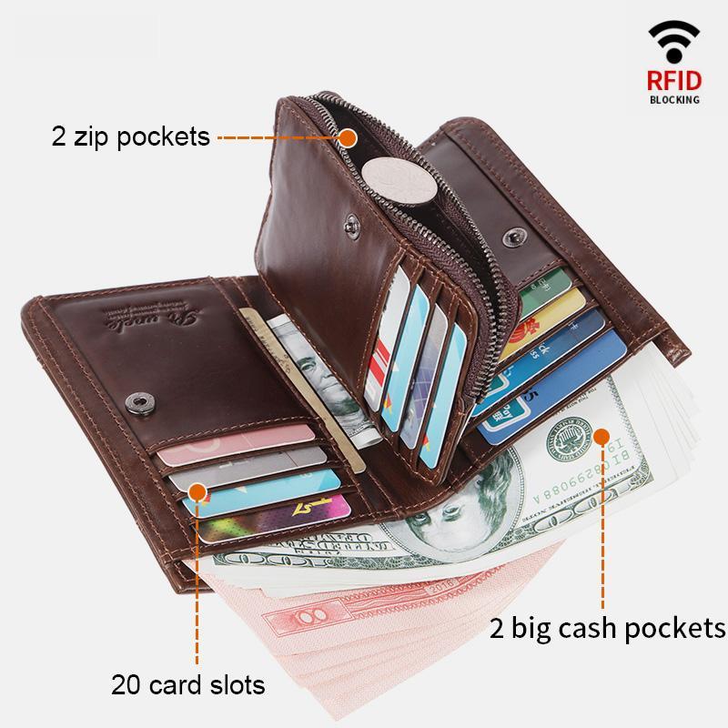 Men's RFID large capacity bifold leather wallet