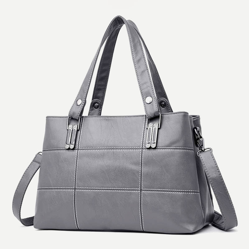 Women's triple compartment leather tote handbag