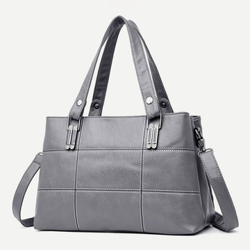 Women's triple compartment leather tote handbag