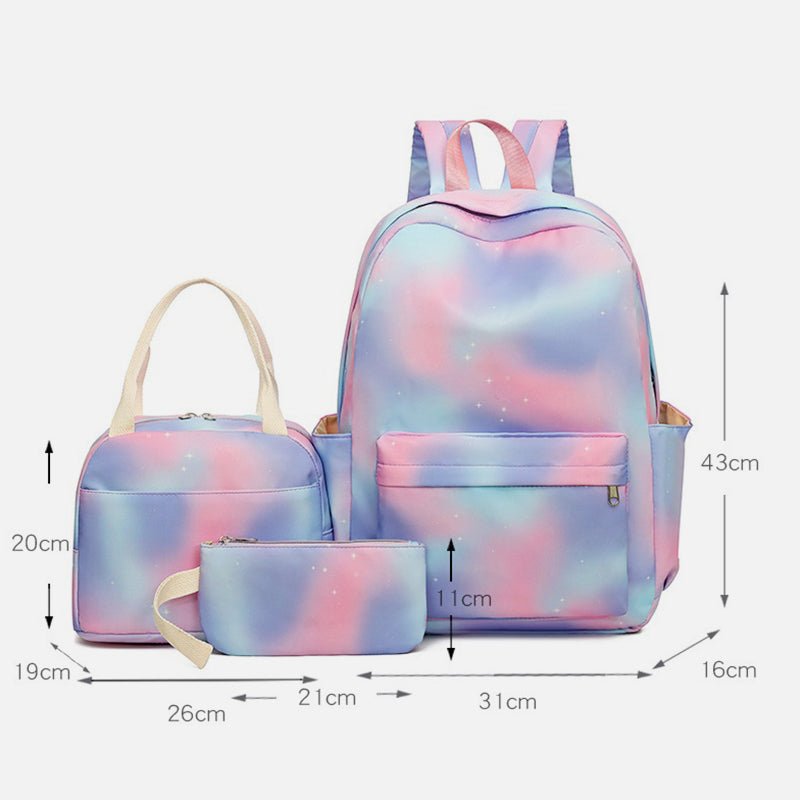 3Pcs Tie - Dye Girls Backpack Set – Canvas School Bookbag, Lunch Bag & Pencil Case for Students, Women, and Teens
