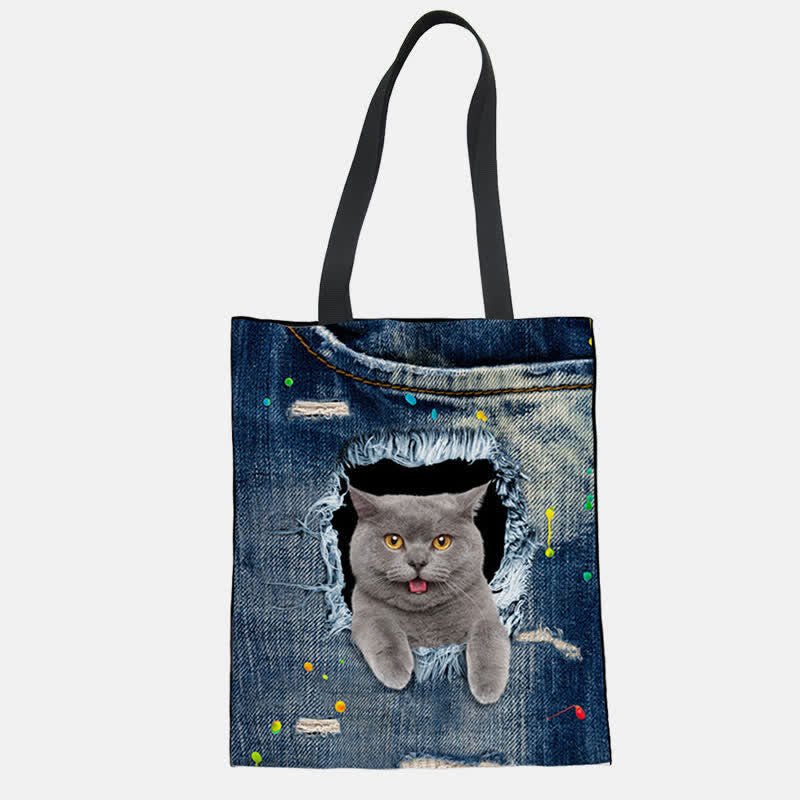 Unisex Cute Pets Print Tote Bag – Reusable Shopping Shoulder Bag for Daily Use