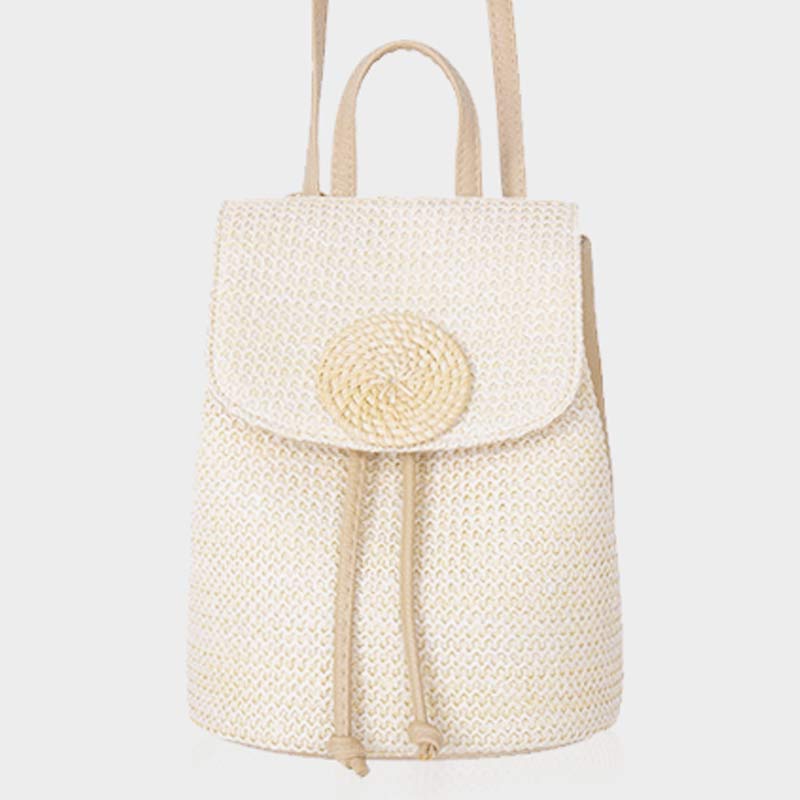 Women’s Straw Backpack – Summer Beach Woven Drawstring Handbag