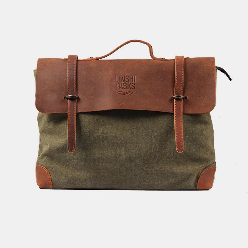 Messenger Bag for Men – Canvas Vintage Crossbody Handbag with Crazy Horse Leather, Casual Business Document Bag