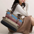 Multifunction Color Block Canvas Tote Bag | Hobo Shoulder Bag & Crossbody Purse