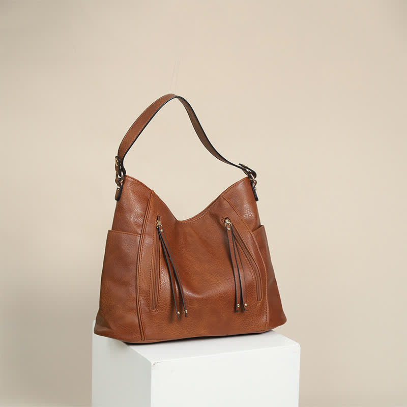 Women's leather tote handbag set with small clutch