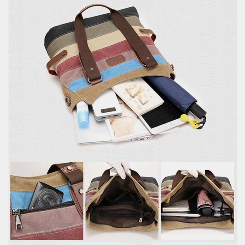 Multifunction Color Block Canvas Tote Bag | Hobo Shoulder Bag & Crossbody Purse