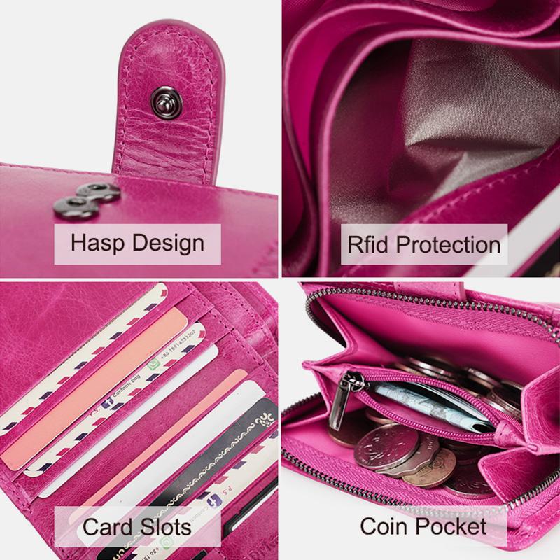 RFID GenuineLeather Multi - Card Buckle Wallet